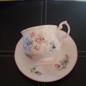 Vintage QUEEN'S Fine Bone China Tea Cup Saucer Rosina England 1875 Floral Rare